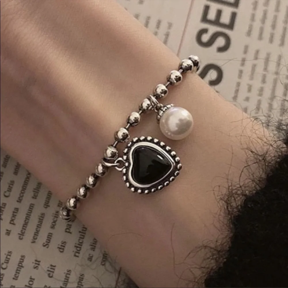 NEW HEART 925 STERLING SILVER PEARL BRACELET, NICE BRACELET, CUTE BRACELET - Picture 3 of 6